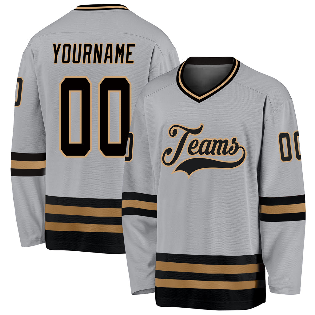 Custom Black Black-Gold Hockey Jersey Discount