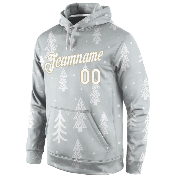 Custom Stitched Gray White-Old Gold Christmas 3D Sports Pullover Sweatshirt Hoodie