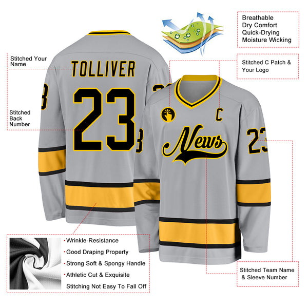 Custom Gray Black-Gold Hockey Jersey