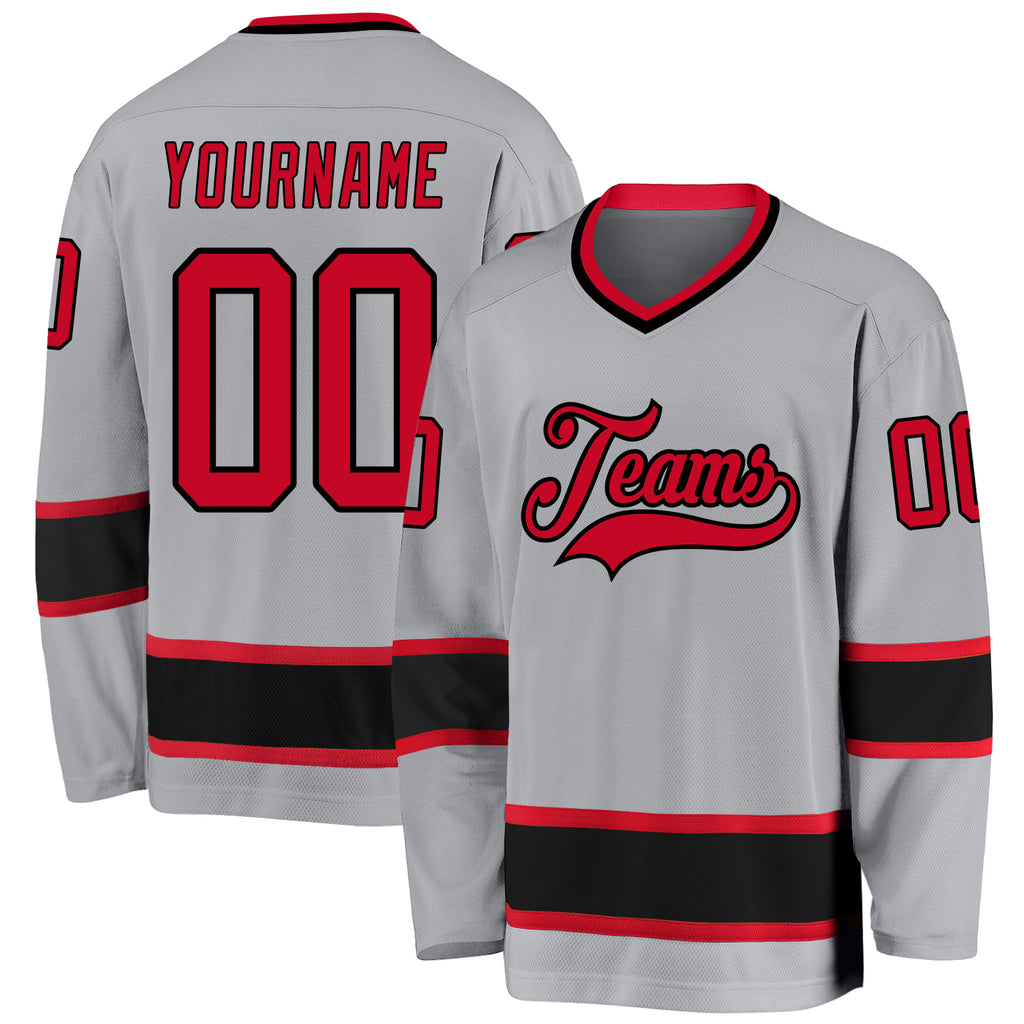 Custom Black Black-Red Hockey Jersey