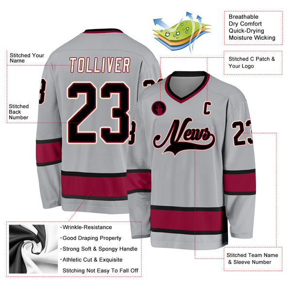 Custom Gray Black-Maroon Hockey Jersey