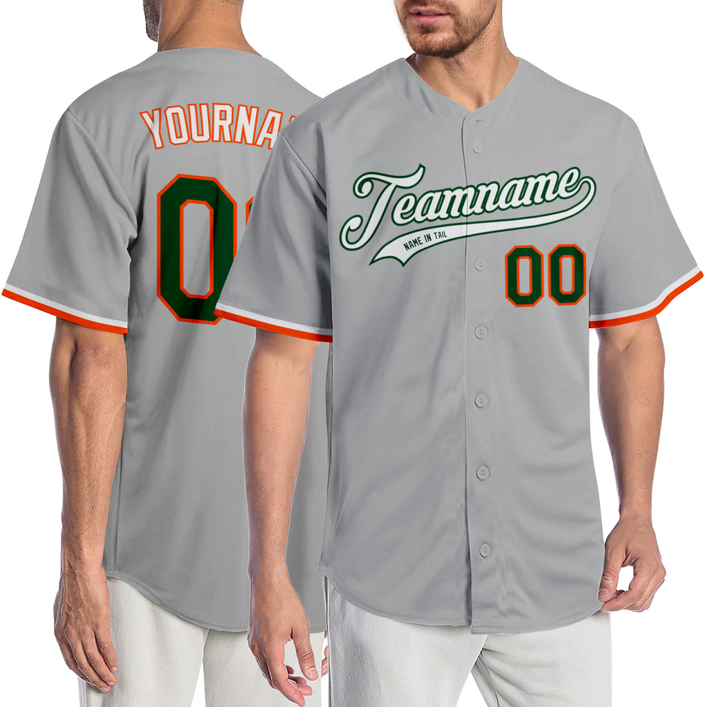 Custom Gray Green-Orange Authentic Baseball Jersey