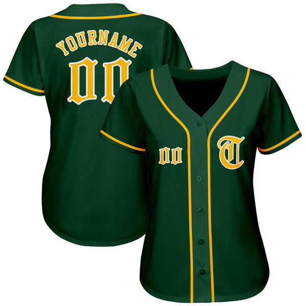 Custom Green Gold-White Authentic Baseball Jersey