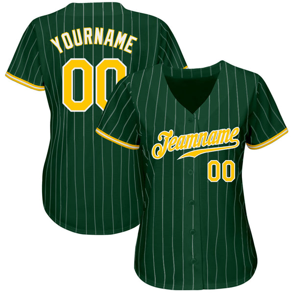 Custom Green White Pinstripe Gold-White Authentic Baseball Jersey