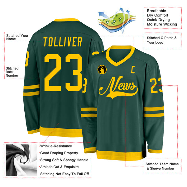 Custom Green Gold Hockey Jersey