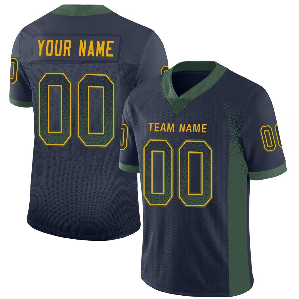 Custom Navy Green-Gold Drift Fashion Football Jersey