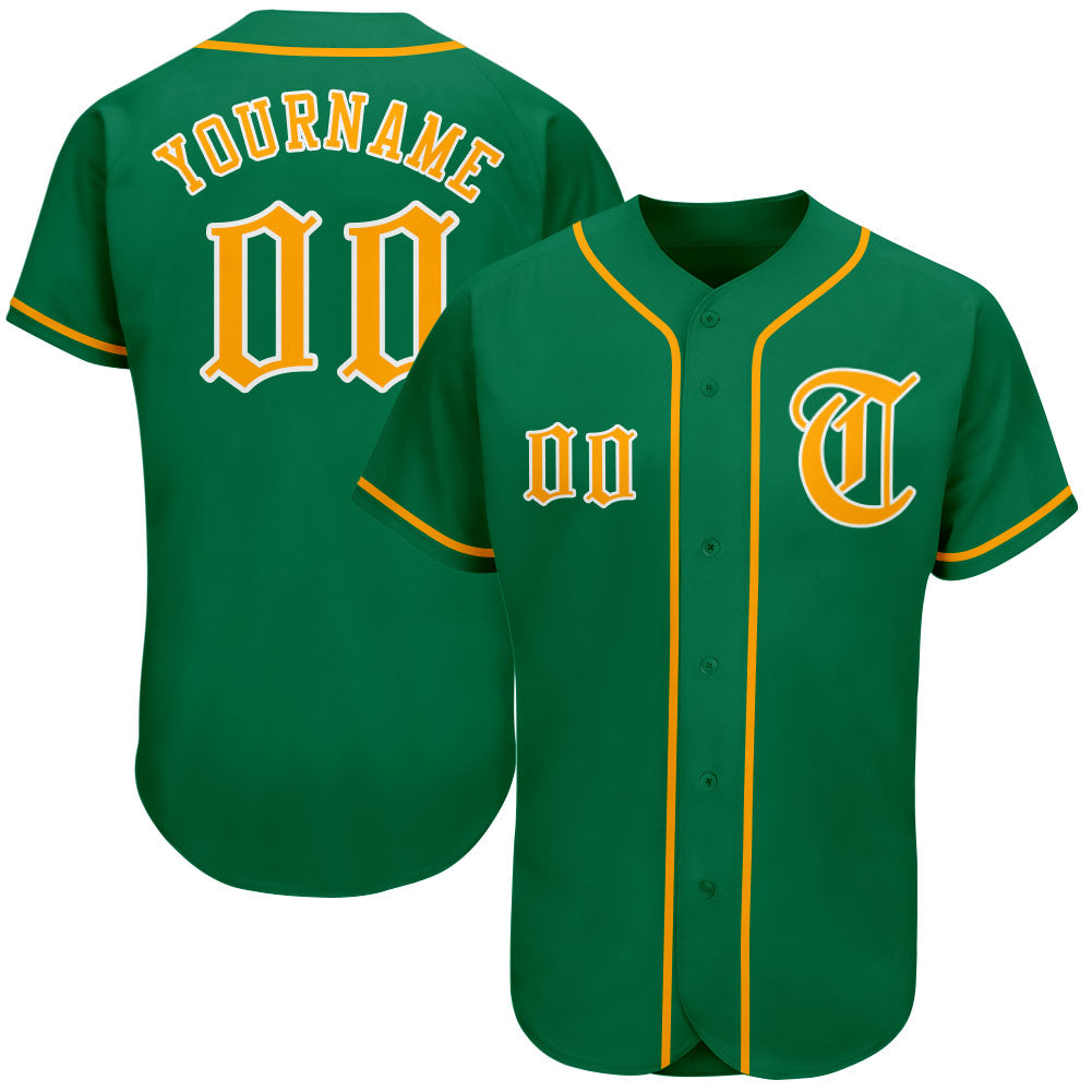 Custom Kelly Green Gold-White Authentic Baseball Jersey