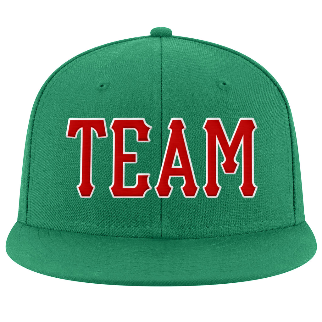 Custom Kelly Green Red-White Stitched Adjustable Snapback Hat