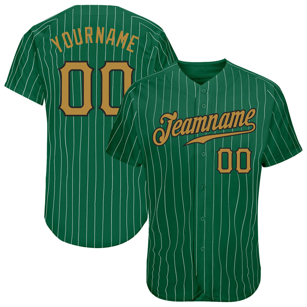 Custom Kelly Green White Pinstripe Old Gold-Black Authentic Baseball Jersey