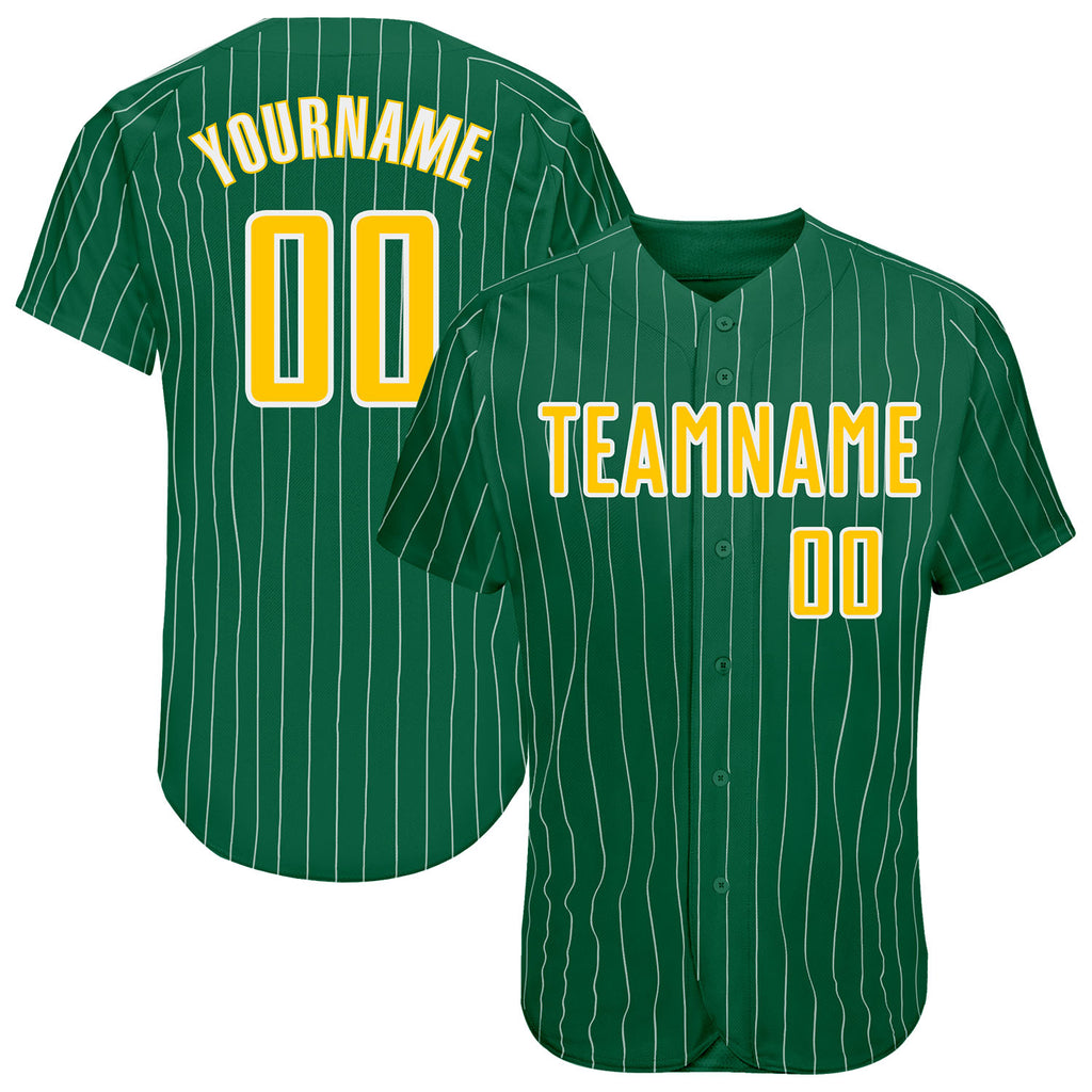 Custom Kelly Green White Pinstripe Gold-White Authentic Baseball Jersey