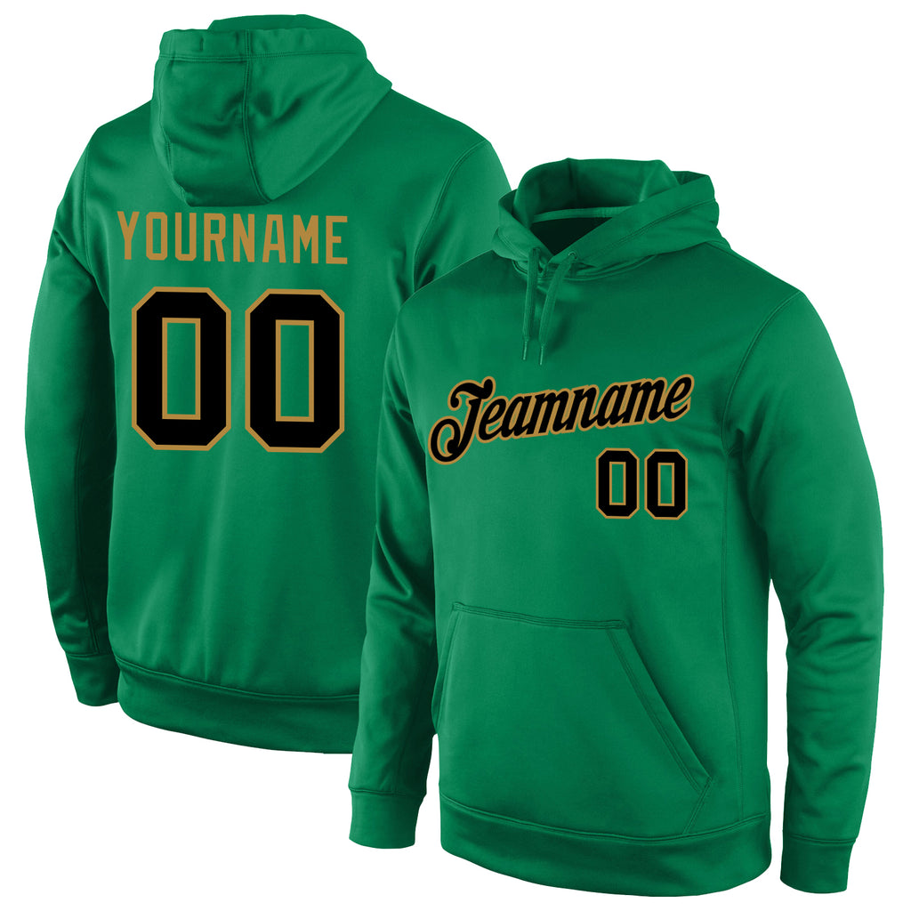 Custom Stitched Kelly Green Black-Old Gold Sports Pullover Sweatshirt Hoodie