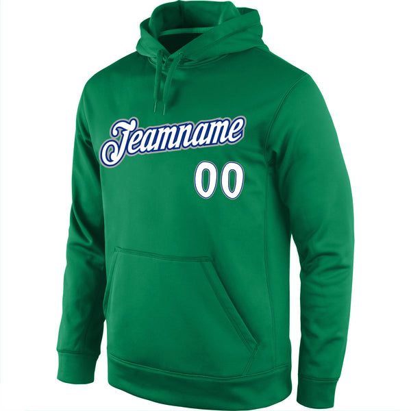 Custom Stitched Kelly Green White-Royal Sports Pullover Sweatshirt Hoodie