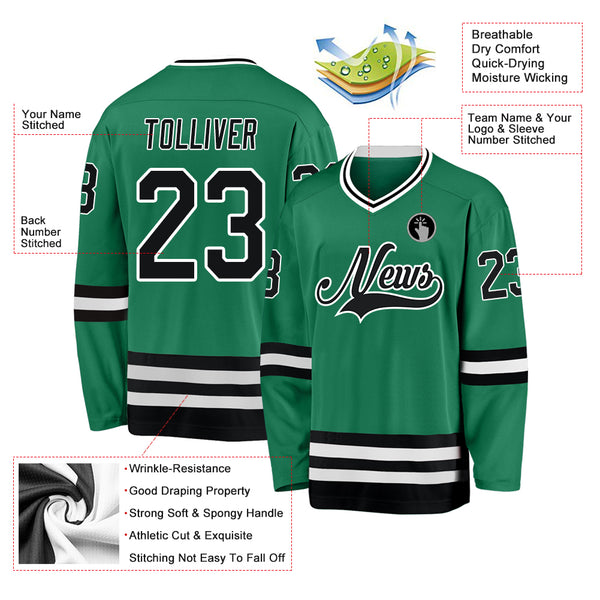 Custom Kelly Green Black-White Hockey Jersey