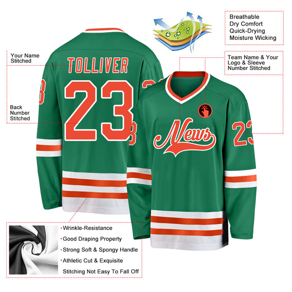 Custom Kelly Green Orange-White Hockey Jersey