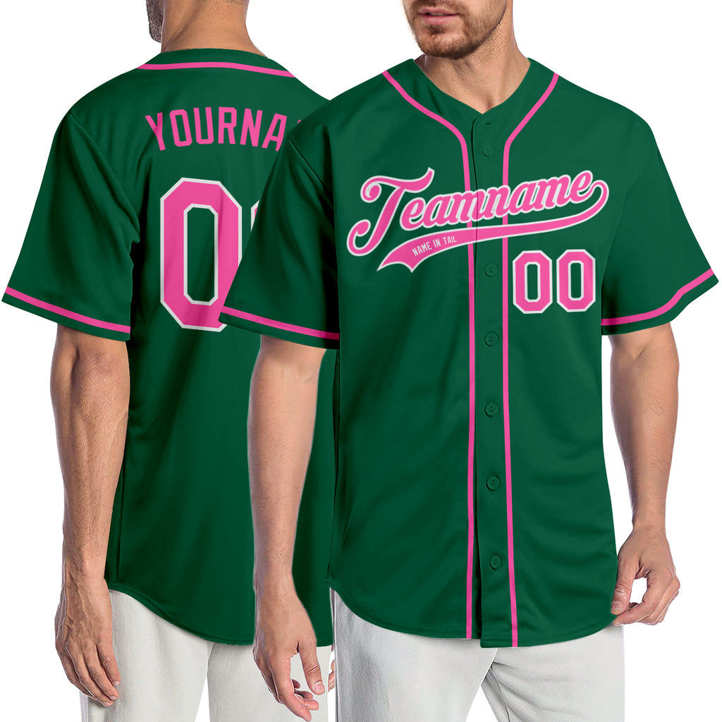 Custom Kelly Green Pink-White Authentic Baseball Jersey