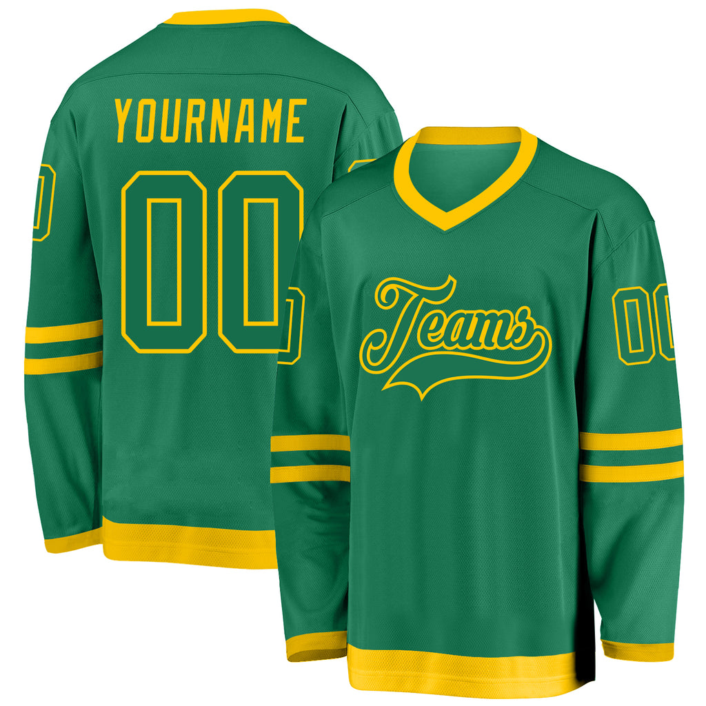 Custom Kelly Green Kelly Green-Gold Hockey Jersey