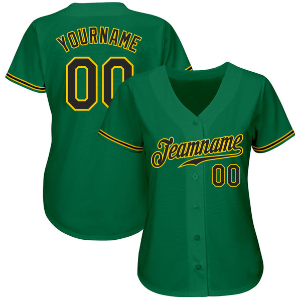 Custom Kelly Green Black-Gold Authentic Baseball Jersey