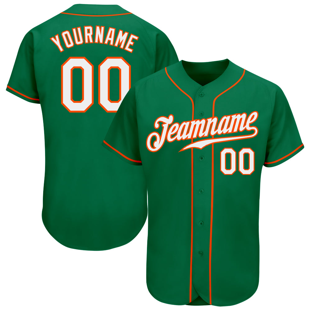 Custom Kelly Green White-Orange Authentic Baseball Jersey