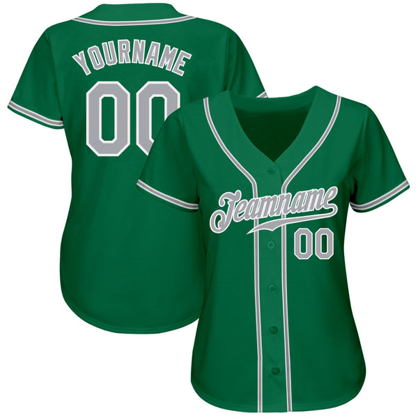 Custom Kelly Green Gray-White Authentic Baseball Jersey