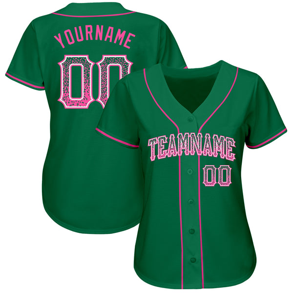 Custom Kelly Green Pink-White Authentic Drift Fashion Baseball Jersey