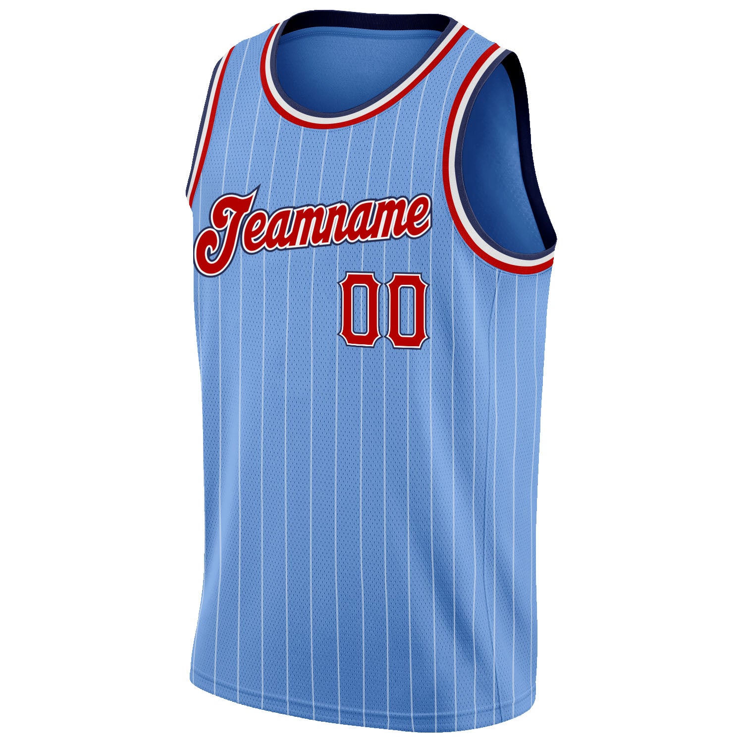 Custom Light Blue White Pinstripe Red-Navy Authentic Basketball Jersey