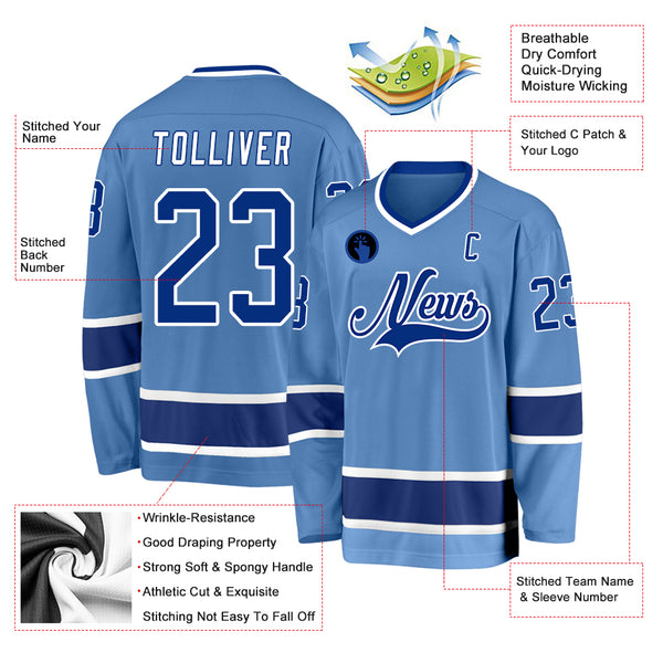 Custom Light Blue Royal-White Hockey Jersey