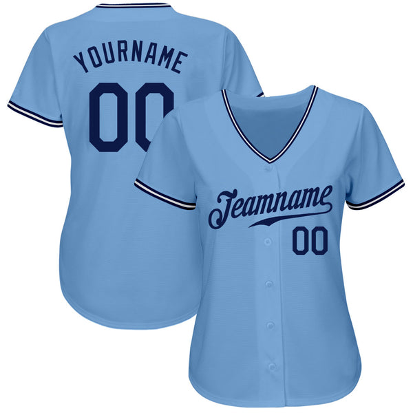 Custom Light Blue Navy-White Authentic Baseball Jersey