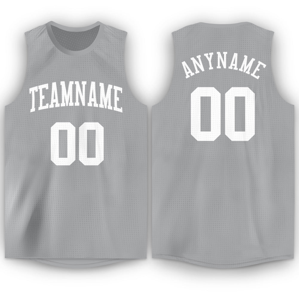 Custom Gray White Round Neck Basketball Jersey