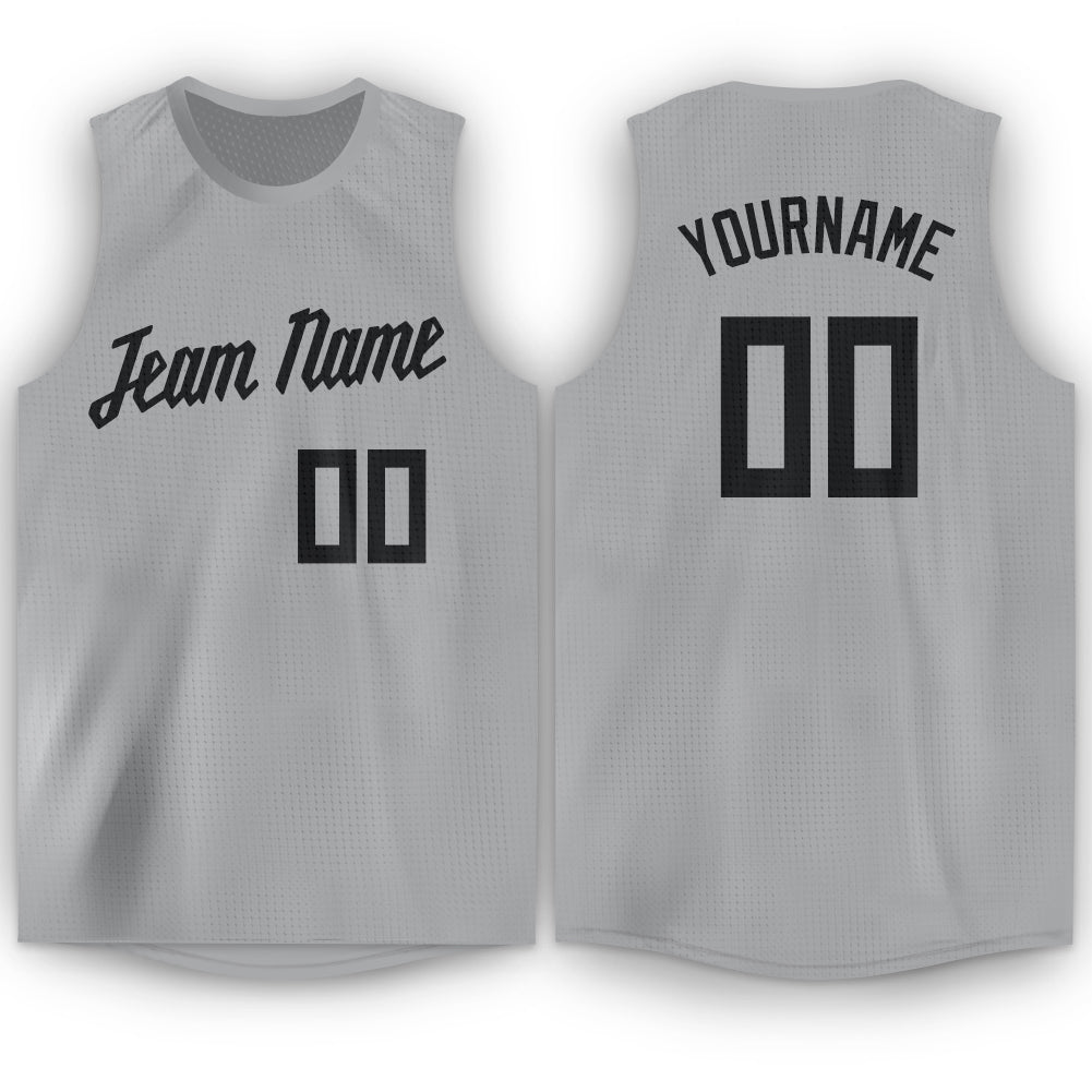 Custom Gray Black Round Neck Basketball Jersey