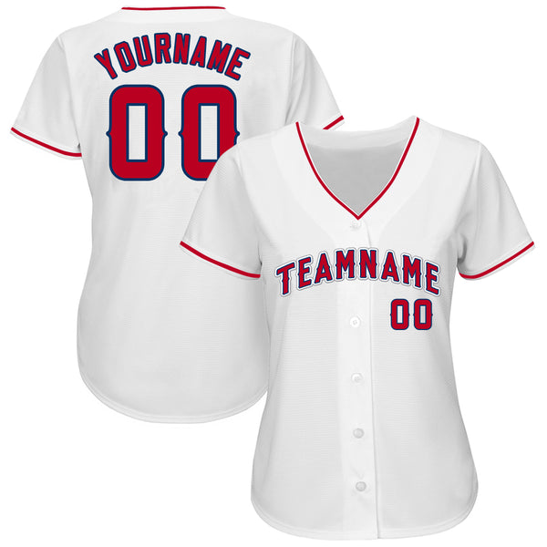 Custom White Red-Navy Baseball Jersey