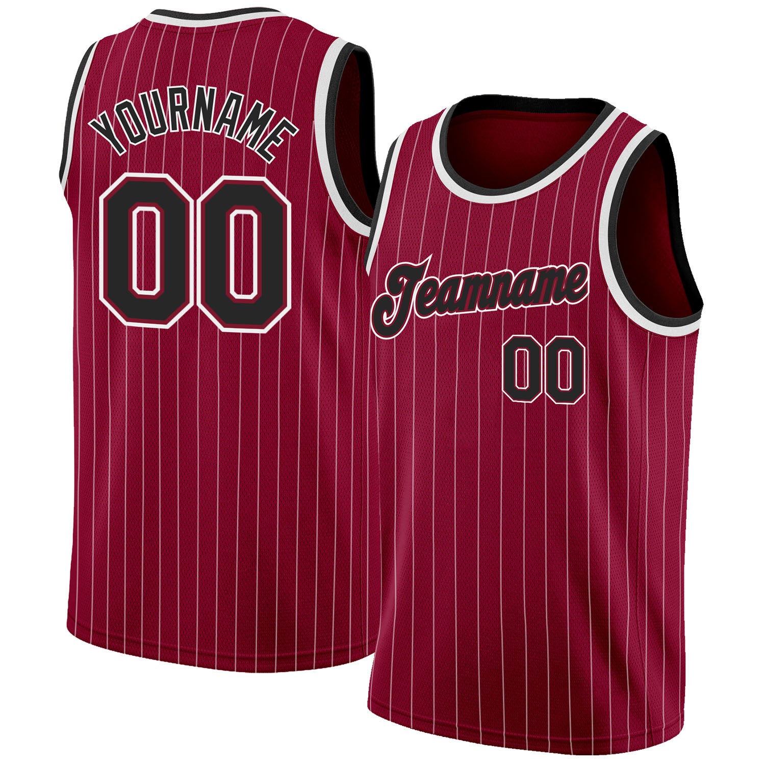 Custom Maroon White Pinstripe Black-White Authentic Basketball Jersey