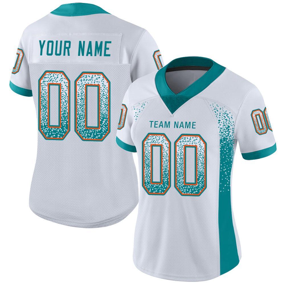 Custom White Aqua-Orange Drift Fashion Football Jersey