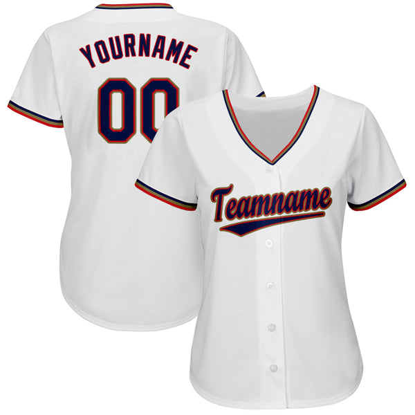 Custom White Navy-Red Baseball Jersey