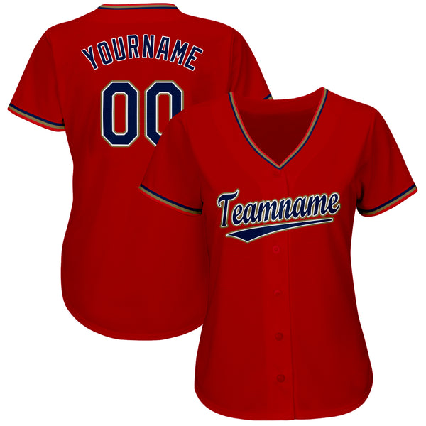 Custom Red Navy-Old Gold Baseball Jersey