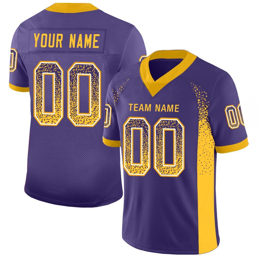 Custom Purple Gold-White Mesh Drift Fashion Football Jersey