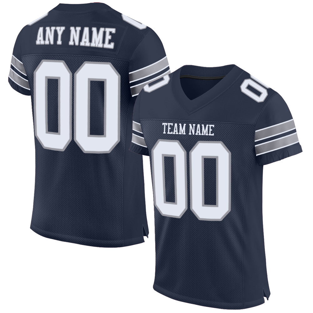 Custom Navy White-Light Gray Mesh Authentic Football Jersey