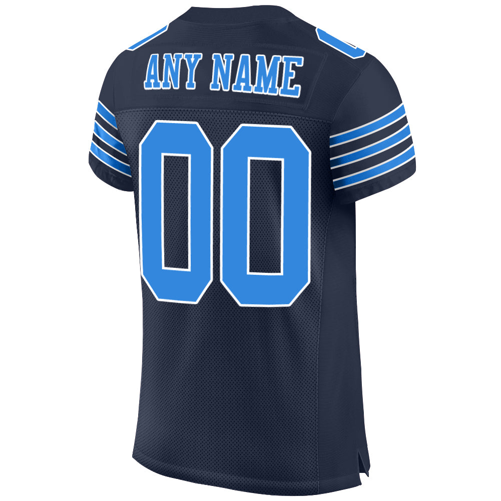 Custom Navy Powder Blue-White Mesh Authentic Football Jersey