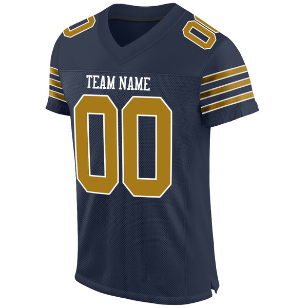 Custom Navy Old Gold-White Mesh Authentic Football Jersey