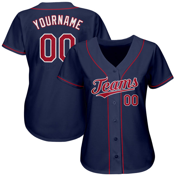 Custom Navy Red-White Authentic Baseball Jersey