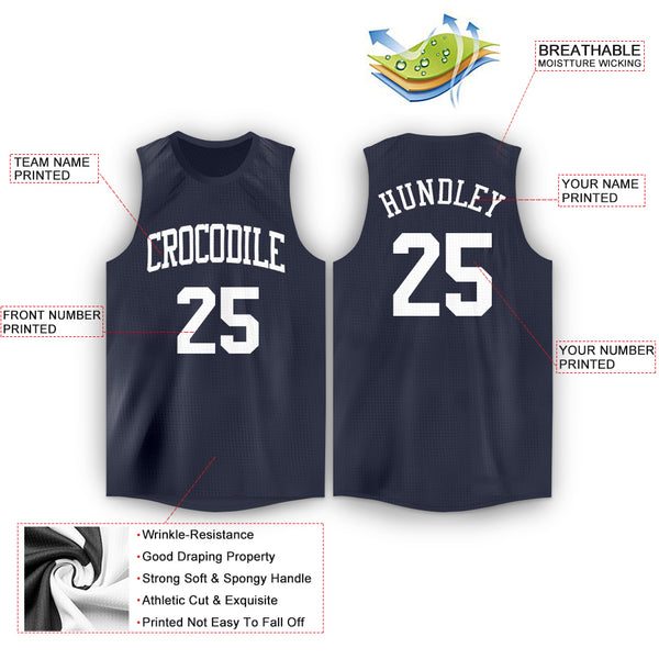 Custom Navy White Round Neck Basketball Jersey