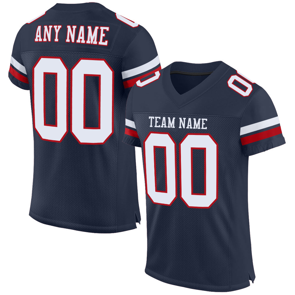 Custom Navy White-Red Mesh Authentic Football Jersey