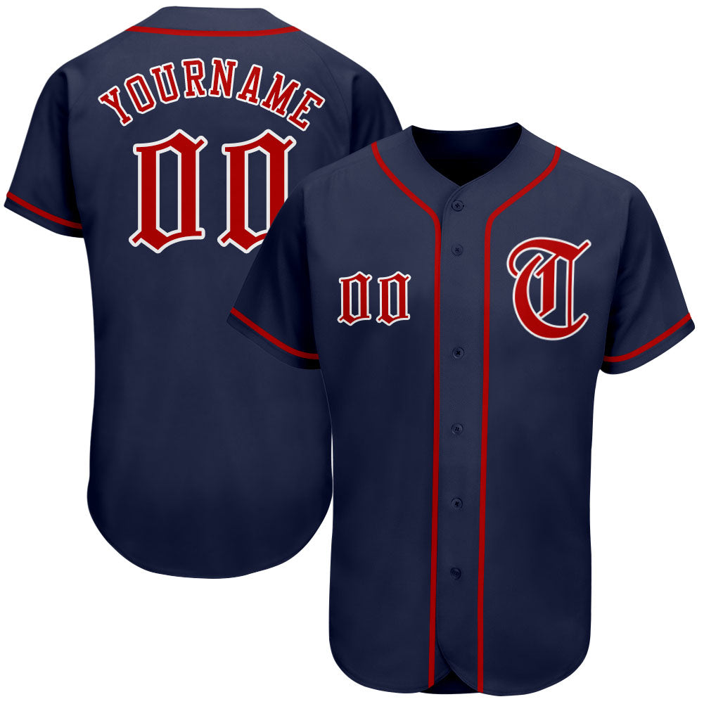 Custom Navy Red-White Authentic Baseball Jersey