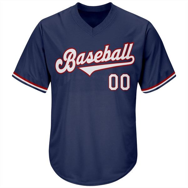 Custom Navy White-Red Authentic Throwback Rib-Knit Baseball Jersey Shirt