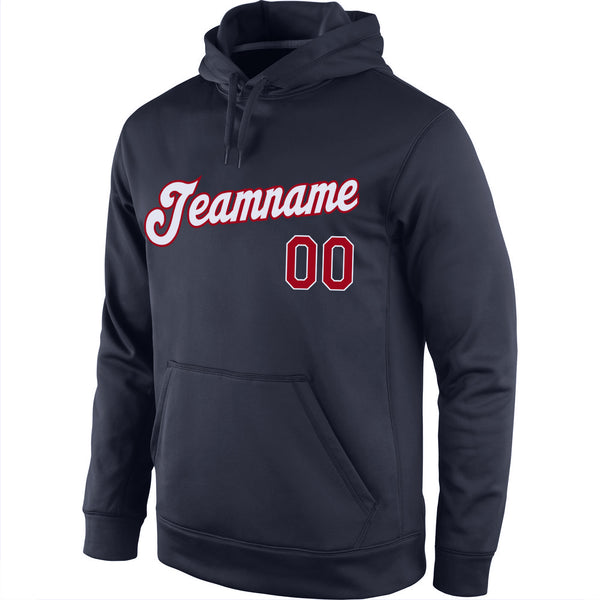 Custom Stitched Navy Red-White Sports Pullover Sweatshirt Hoodie