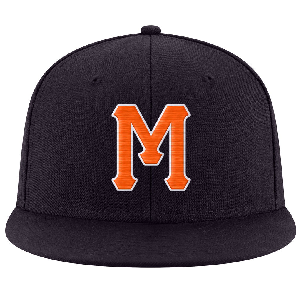 Custom Navy Orange-White Stitched Adjustable Snapback Hat