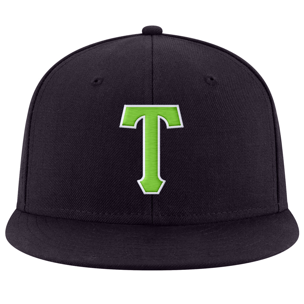 Custom Navy Neon Green-White Stitched Adjustable Snapback Hat