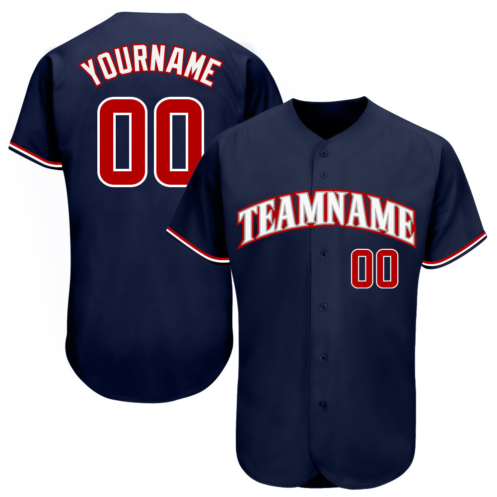 Custom Navy Red-White Authentic Baseball Jersey