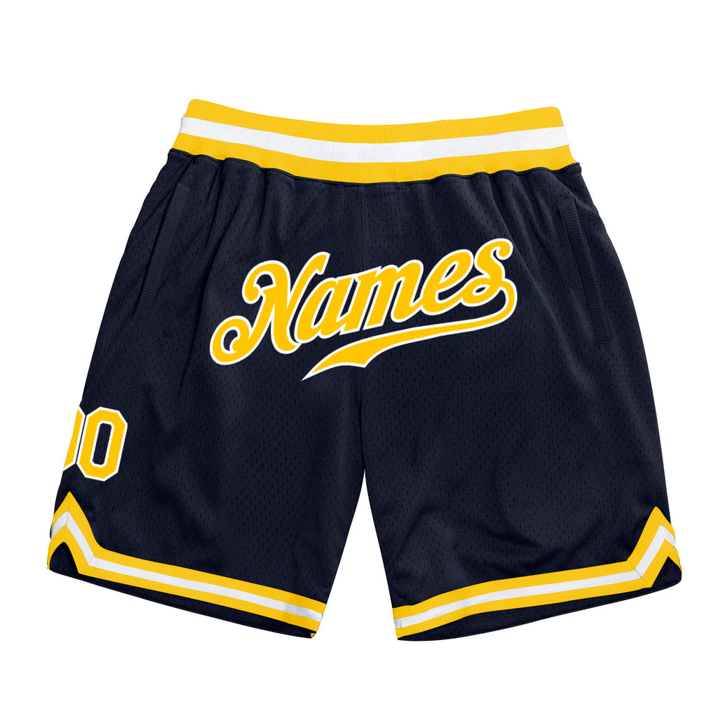 Custom Navy Gold-White Authentic Throwback Basketball Shorts