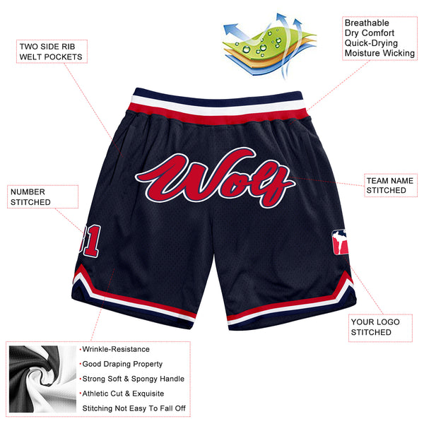 Custom Navy Red-White Authentic Throwback Basketball Shorts