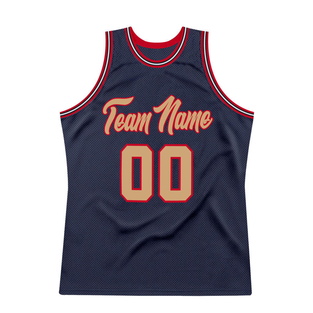 Custom Team White Basketball Authentic Red Throwback Jersey Navy